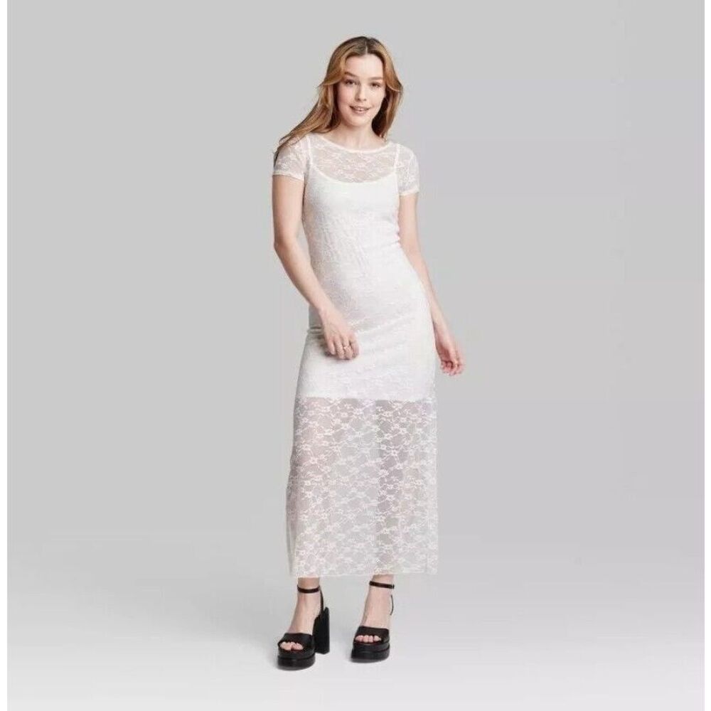 Wild fable Short Sleeve Maxi Dress White Lace Large NWT